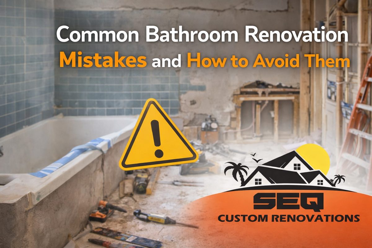 A bathroom stripped back mid renovation with tools on the floor