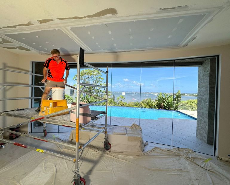 Setting ceiling plaster mid renovation